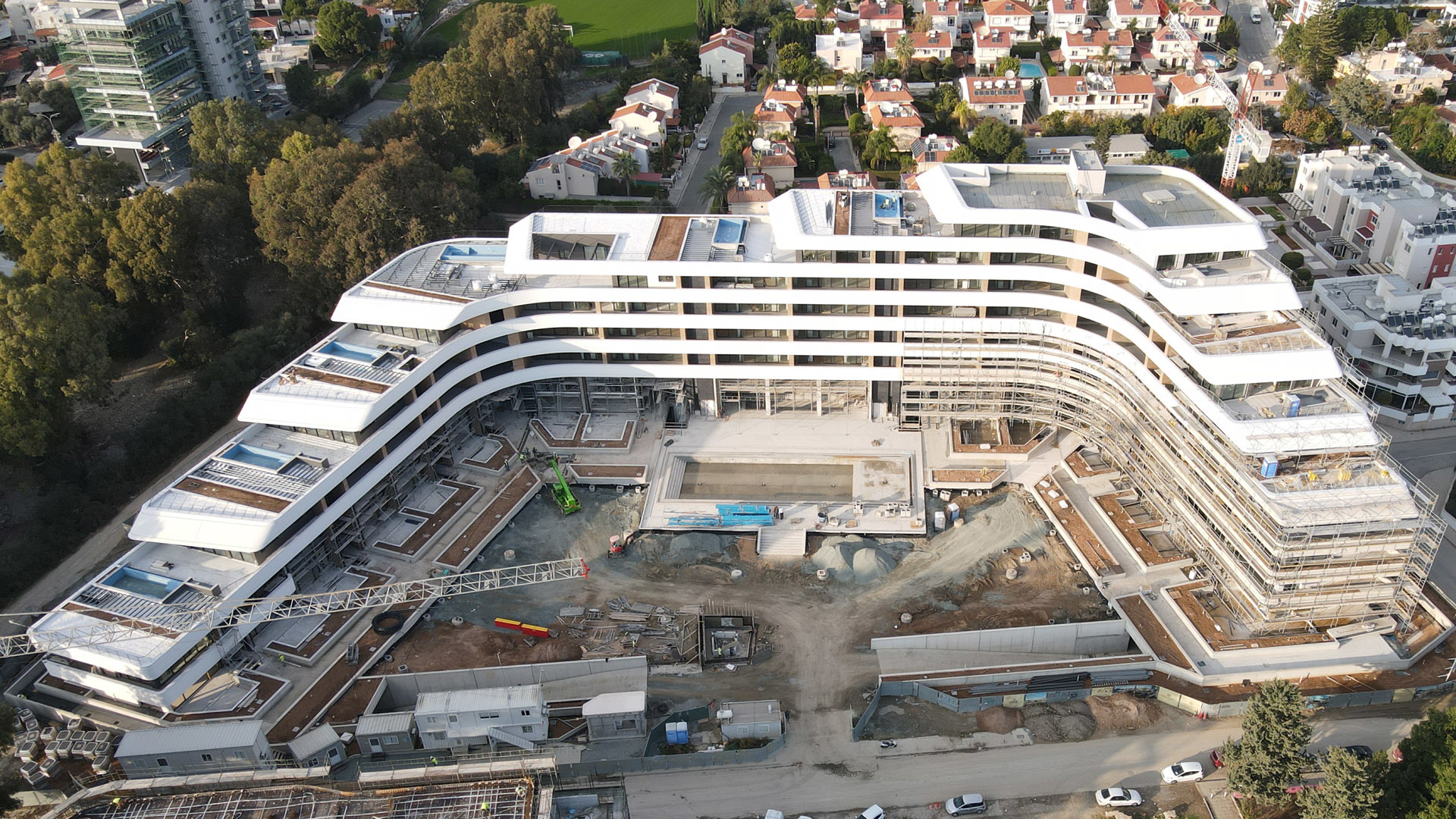 Drone photography of UHA designed Eden Roc in Limassol Cyprus built by BBF