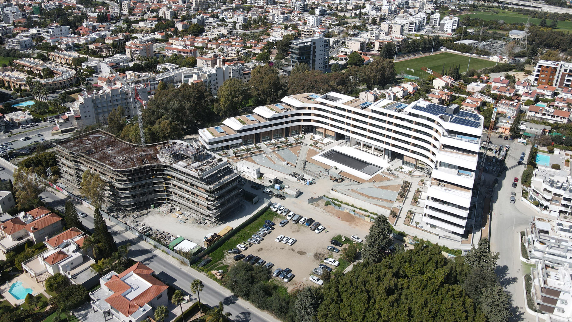 drone photography of UHA designed Eden Roc in Limassol Cyprus built by BBF