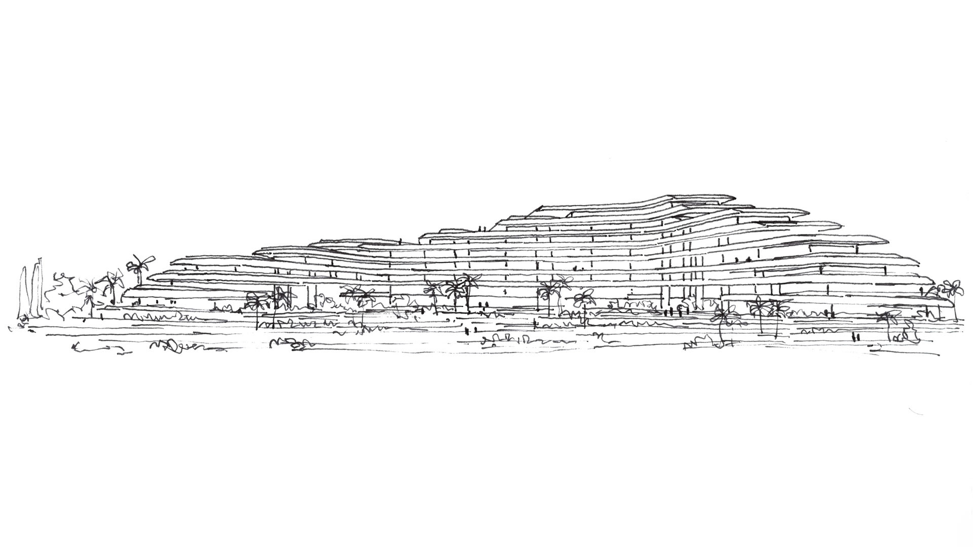 Hand drawing of UHA designed Eden Roc in Limassol Cyprus built by BBF