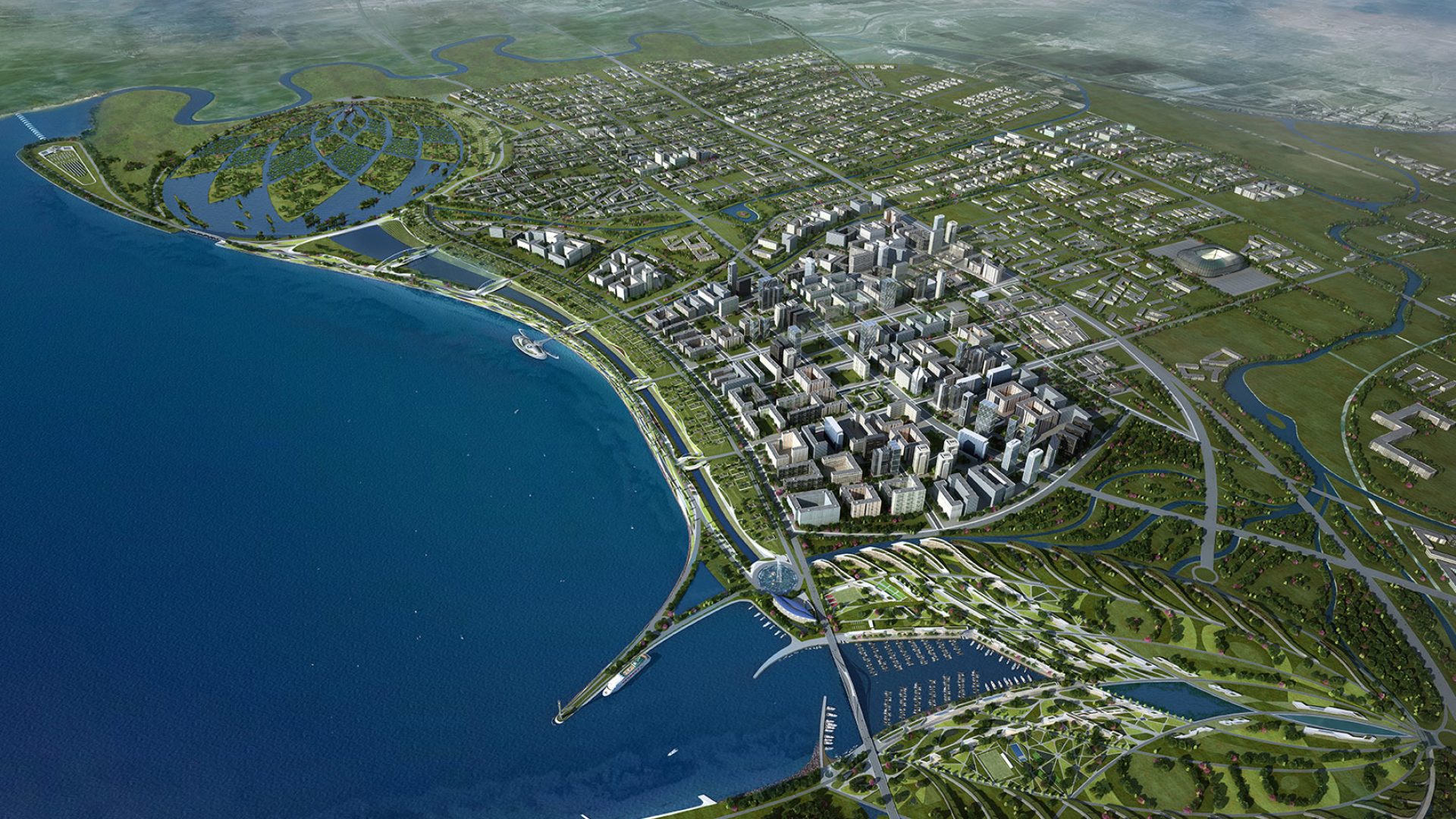 Hongdao waterfront cgi aerial